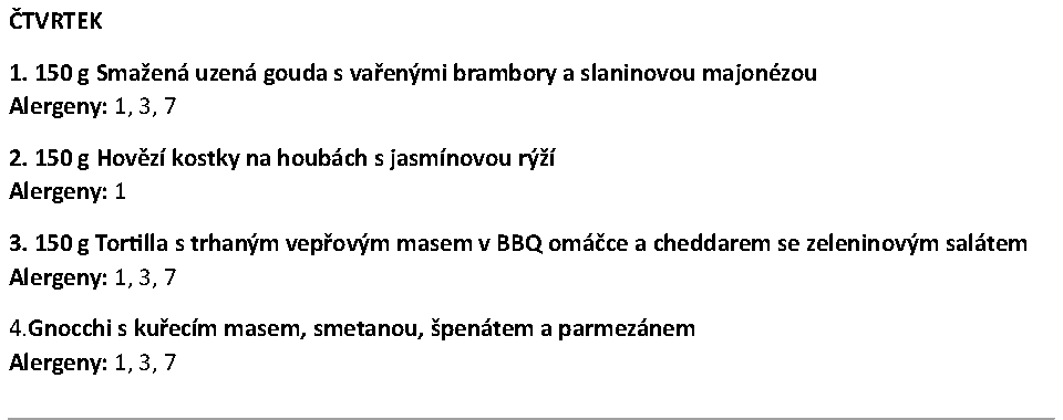 Nabídka jídel na čtvrtek