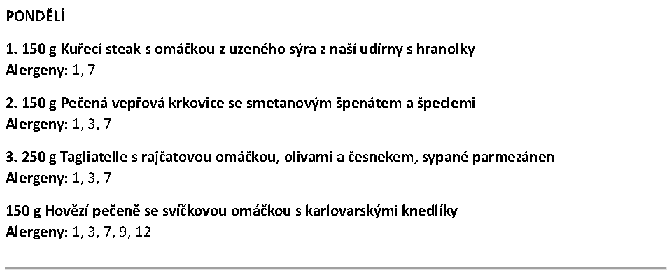 Nabídka jídel na pondělí