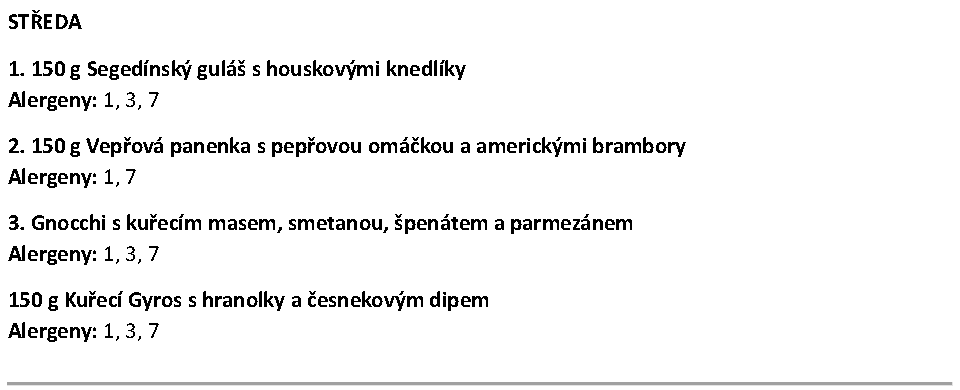 Nabídka jídel na středu